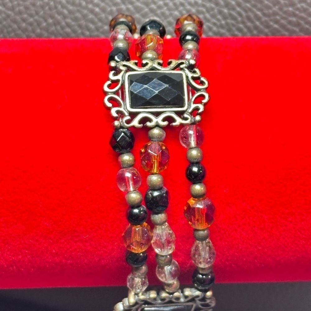 Premier Designs Black and Orange Bracelet multi colored multi strand 7.5 3158 G